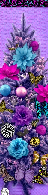 Free printable Christmas bookmarks of a purple themed Christmas tree